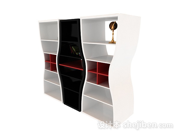 黑白红经典色系博古架展示柜3d模型下载