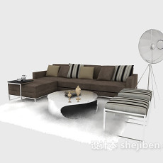 灰色条纹现代沙发茶几组合3d模型下载
