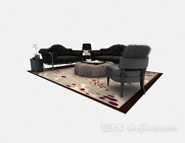 舒适软装欧式多人沙发3d模型下载