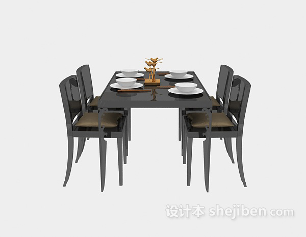 免费现代简约黑色透明餐桌库免费3d模型下载