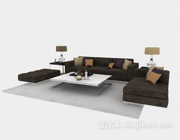 现代风格紫灰简约现代沙发组合3d模型下载