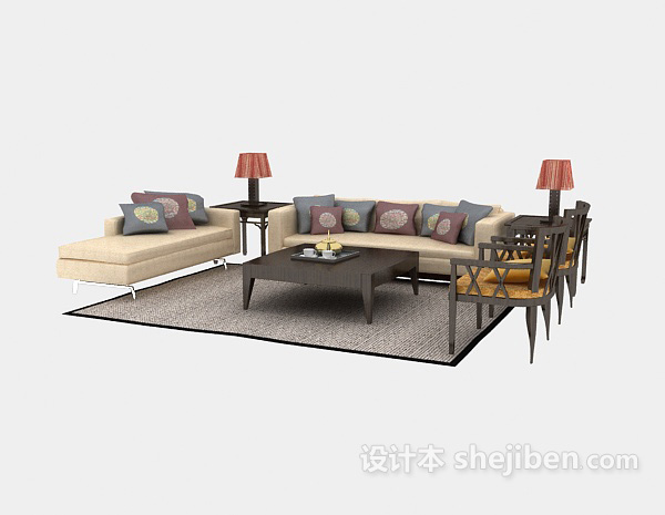 设计本中式沙发茶几243d模型下载