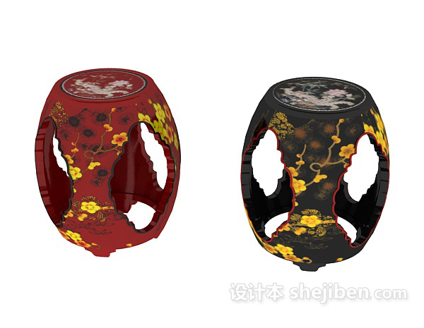免费中式陶瓷鼓凳3d模型下载