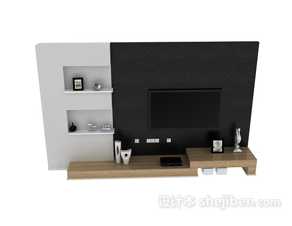 设计本黑色电视墙3d模型下载