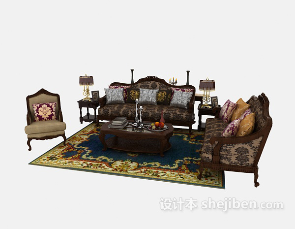 欧式风格古典别致欧式多人沙发免费3d模型下载
