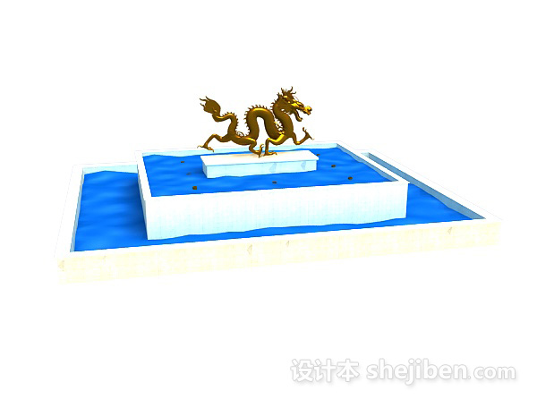 免费中国龙雕塑广场喷泉水池3d模型下载