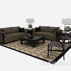 悠闲生活现代中式沙发组合3d模型下载