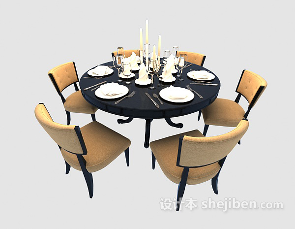 免费欧式浪漫温馨小圆形餐桌3d模型下载