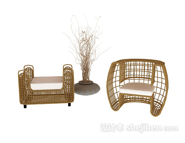 现代风格休闲藤椅家具3d模型下载
