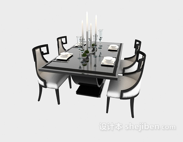 设计本现代洁白佩黑色条纹餐桌3d模型下载