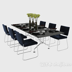 现代纯黑色大气餐桌3d模型下载