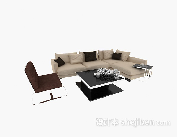 现代风格简单美观现代中式沙发茶几组合3d模型下载