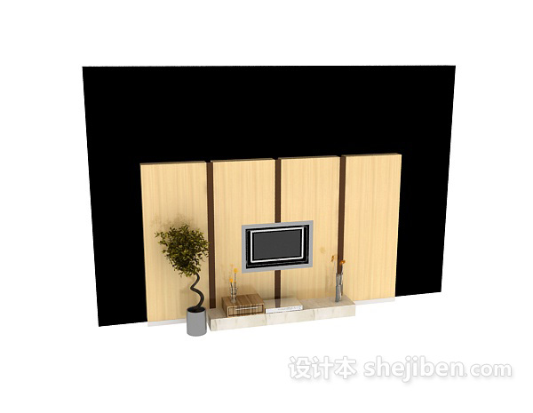 设计本现代简约电视背景墙3d模型下载
