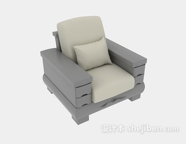 木质古典中式单人实木沙发3d模型下载