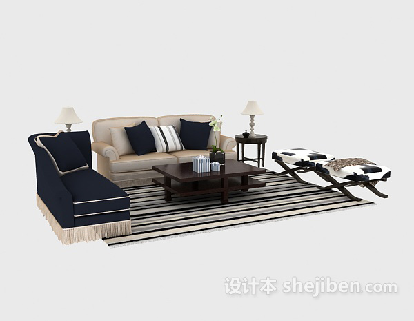 欧式风格简洁又不缺乏时尚的欧式多人沙发免费3d模型下载
