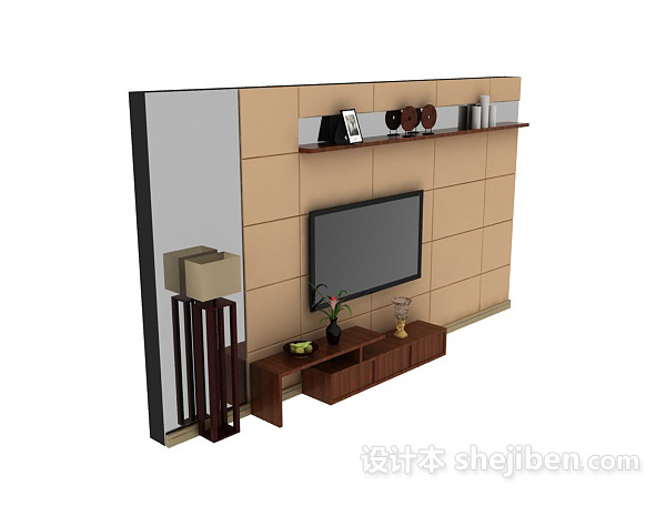 设计本中式风格电视墙 3d模型下载