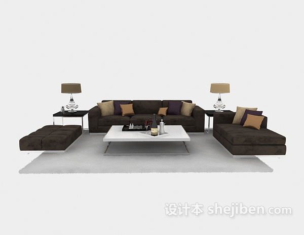 免费紫灰简约现代沙发组合3d模型下载