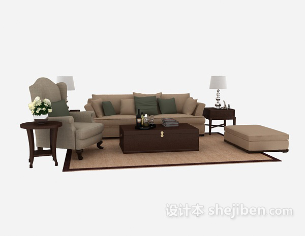 设计本欧式沙发茶几组合3d模型下载