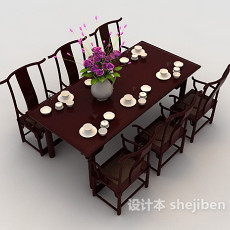 新中式餐桌3d模型下载