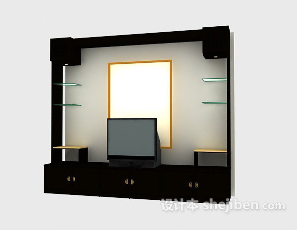 中式风格中式电视装饰柜3d模型下载