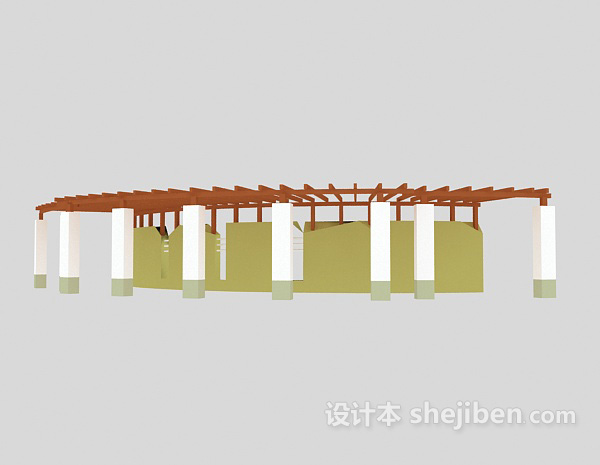设计本木质廊架3d模型下载