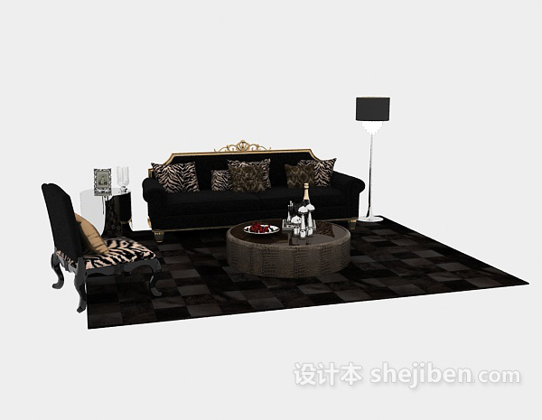 设计本欧式组合沙发茶几3d模型下载