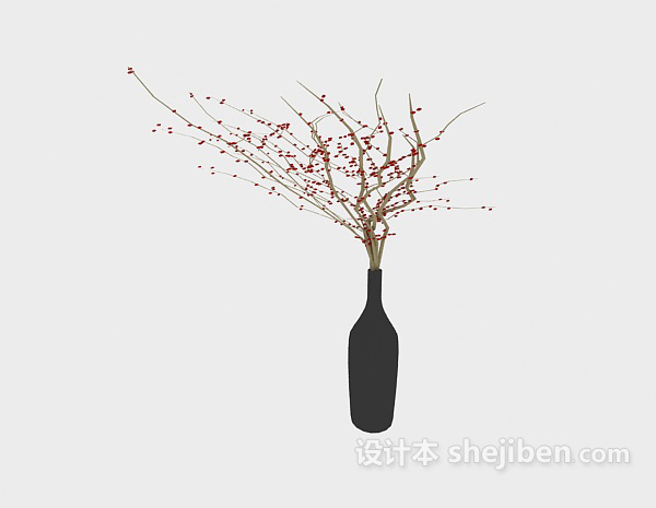 设计本黑色花瓶插花3d模型下载