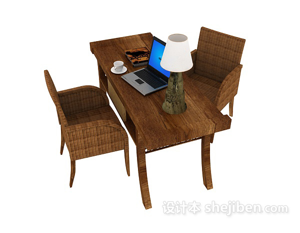 中式风格书桌3d模型下载
