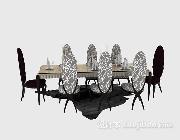 欧式风格欧式高调奢华餐桌椅3d模型下载