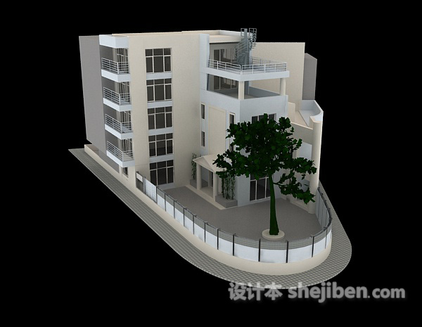 现代风格白色的别墅3d模型下载