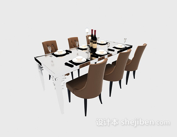 设计本欧式时尚大气多人餐桌 max免费3d模型下载