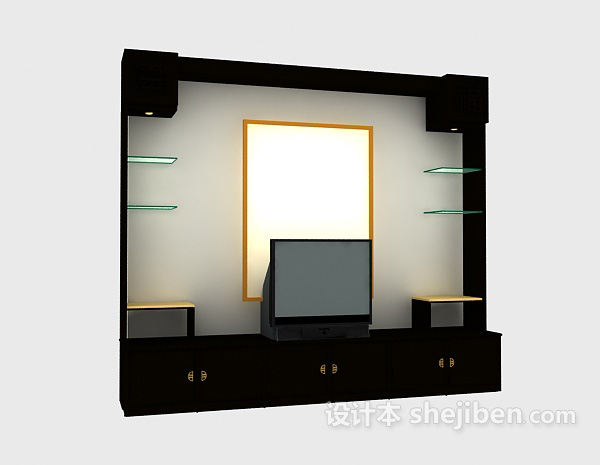 设计本中式电视装饰柜3d模型下载