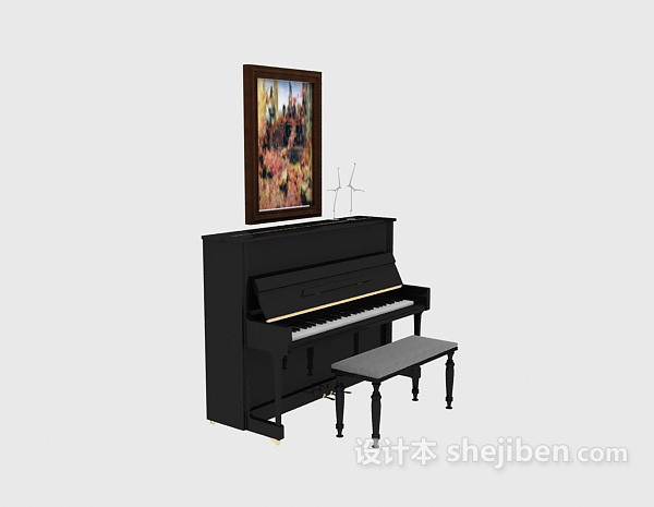 设计本油画黑色钢琴3d模型下载
