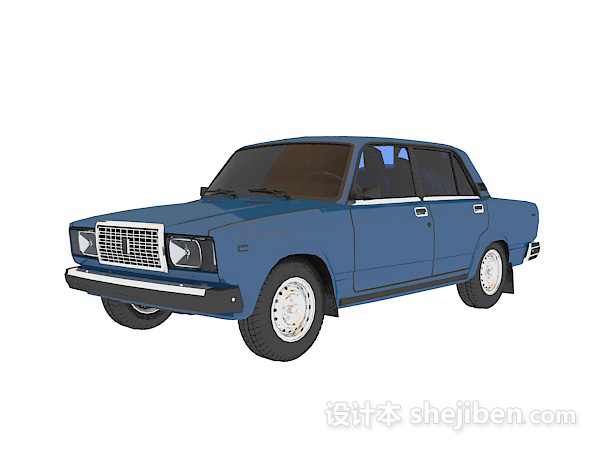 蓝色复古汽车3d模型下载
