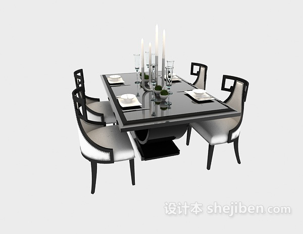 现代风格现代洁白佩黑色条纹餐桌3d模型下载