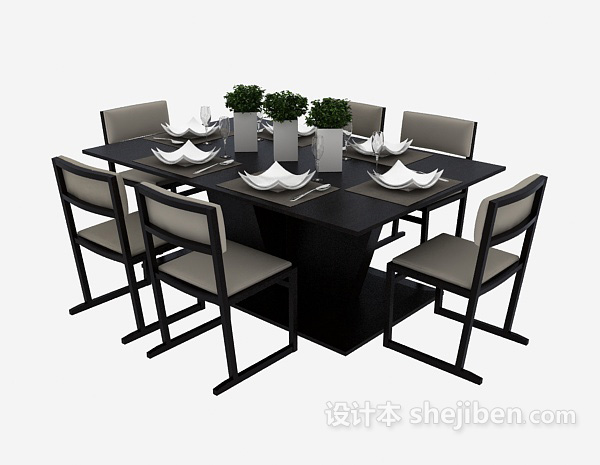 现代风格现代时尚多人餐桌3d模型下载
