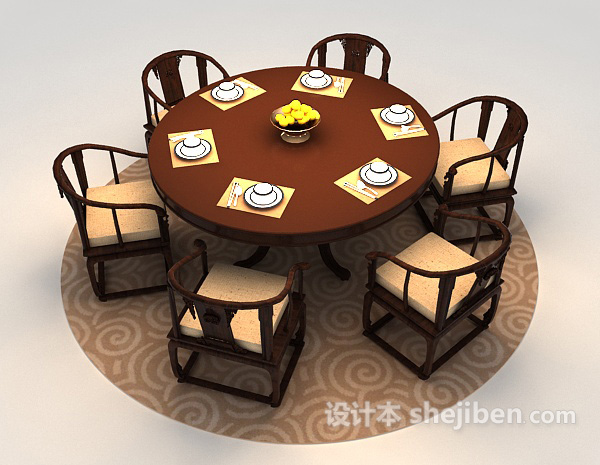 原木餐桌3d模型下载