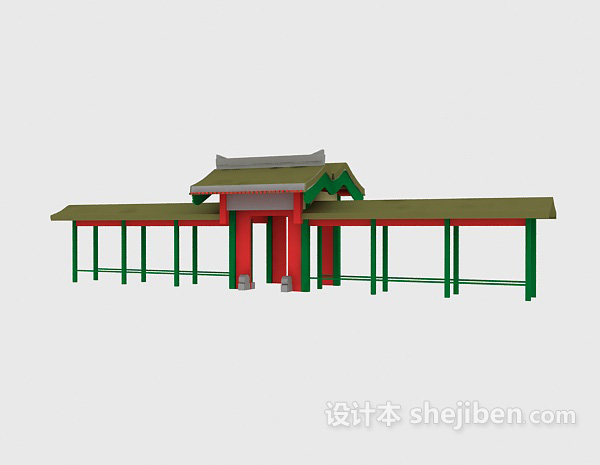 中式风格古亭廊3d模型下载