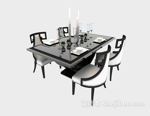 现代洁白佩黑色条纹餐桌3d模型下载