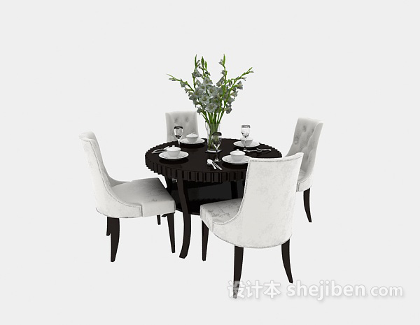 设计本黑白搭配时尚圆形餐桌3d模型下载