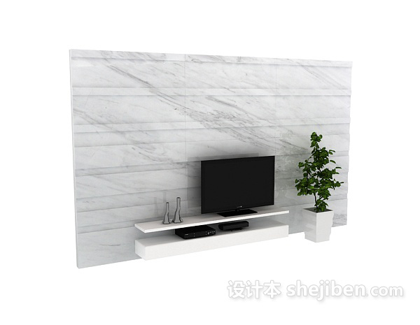 设计本白色电视墙3d模型下载