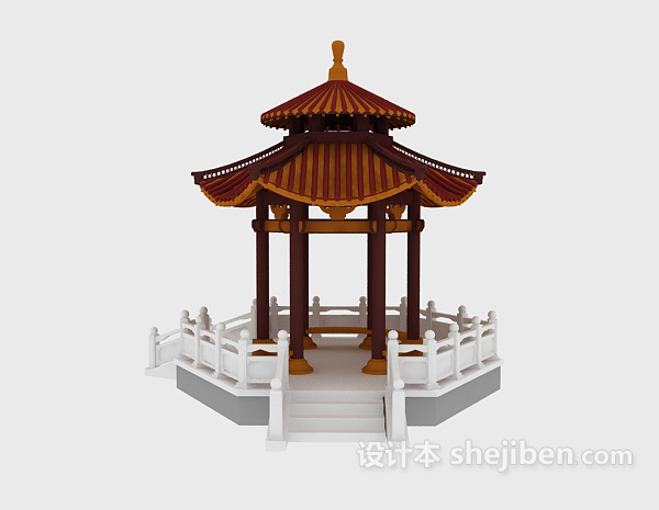 中式风格景观亭子设计3d模型下载
