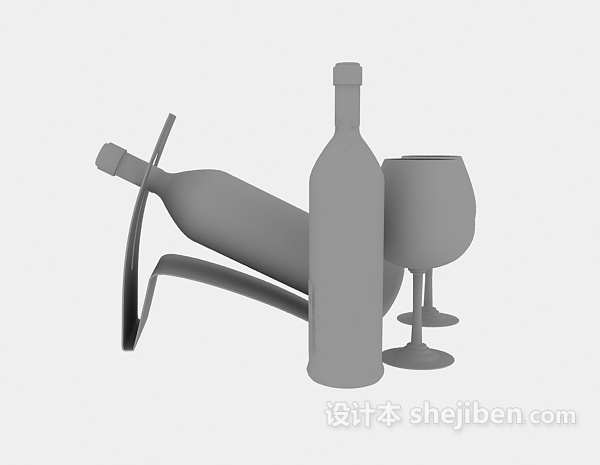 现代风格红酒酒架和玻璃高脚酒杯3d模型下载