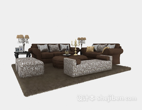 欧式沙发茶几组合3d模型下载