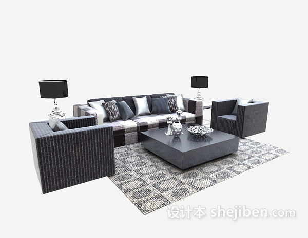 黑白搭配现代沙发茶几组合3d模型下载