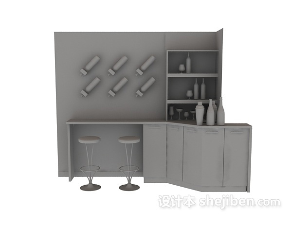 现代风格吧台与酒柜3d模型下载