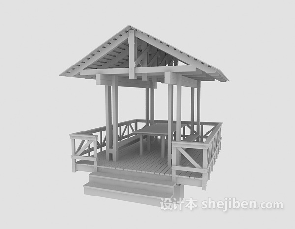 设计本木制凉亭3d模型下载