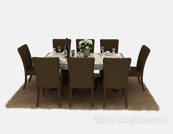 免费现代简洁美观餐桌洁白时尚餐桌3d模型下载