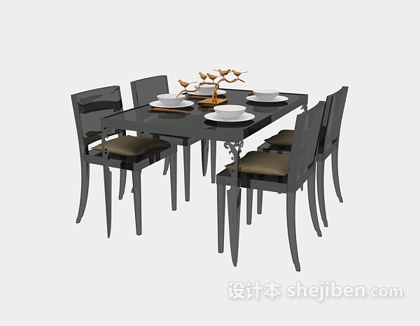 设计本现代简约黑色透明餐桌库免费3d模型下载