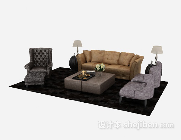 欧式风格贵族气息欧式多人沙发免费3d模型下载